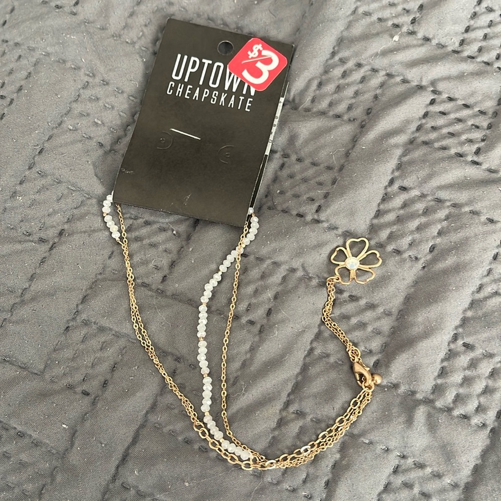 Cute simple double chain necklace with a flower